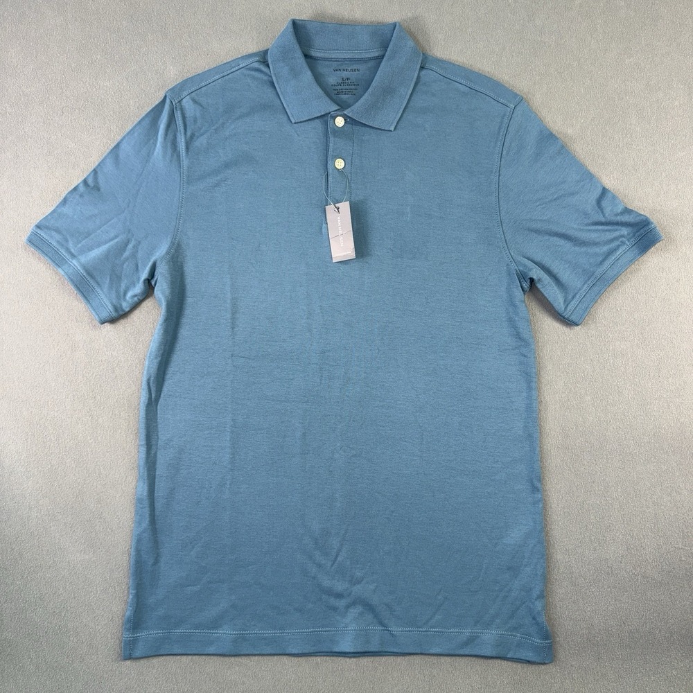 Men's Van Heusen Classic Fit Short Sleeve Preppy Polo Shirt Blue Size S